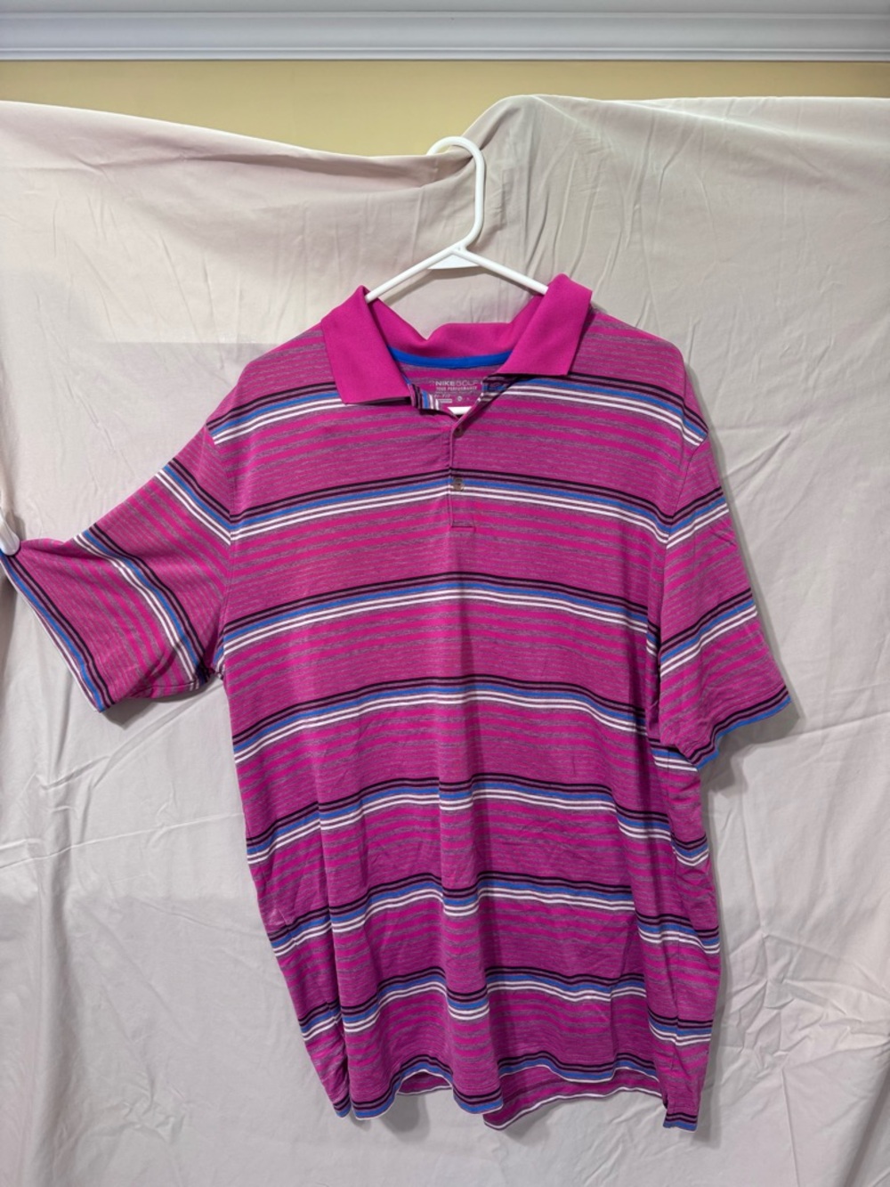 Nike Pink and Blue Striped Golf Polo